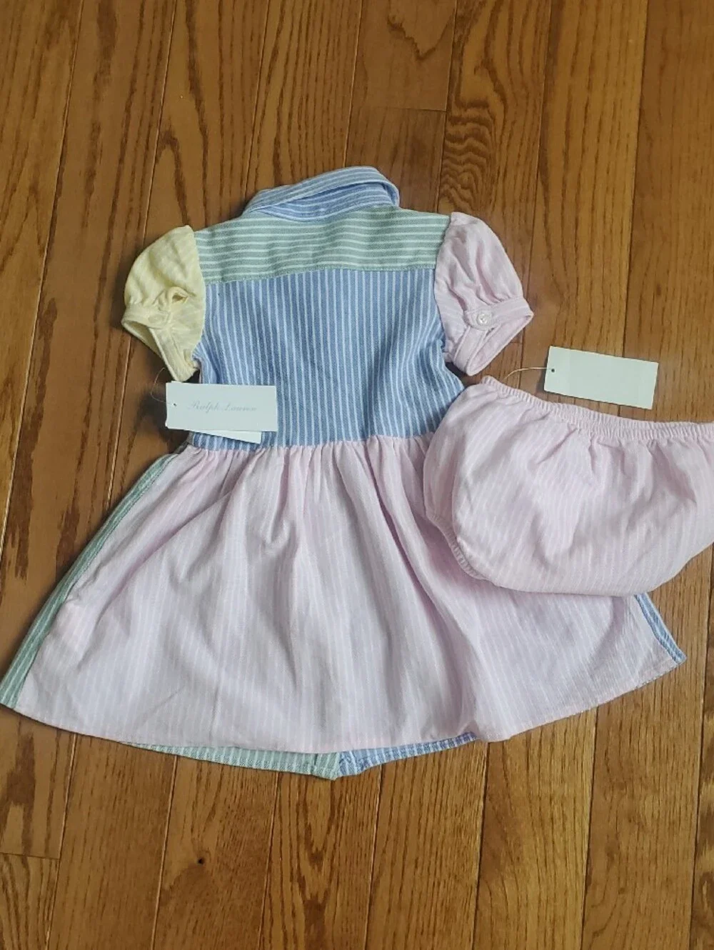 NWT Ralph Lauren Pastel Color BlockedMulti-Striped Polo Dress with Bloomers